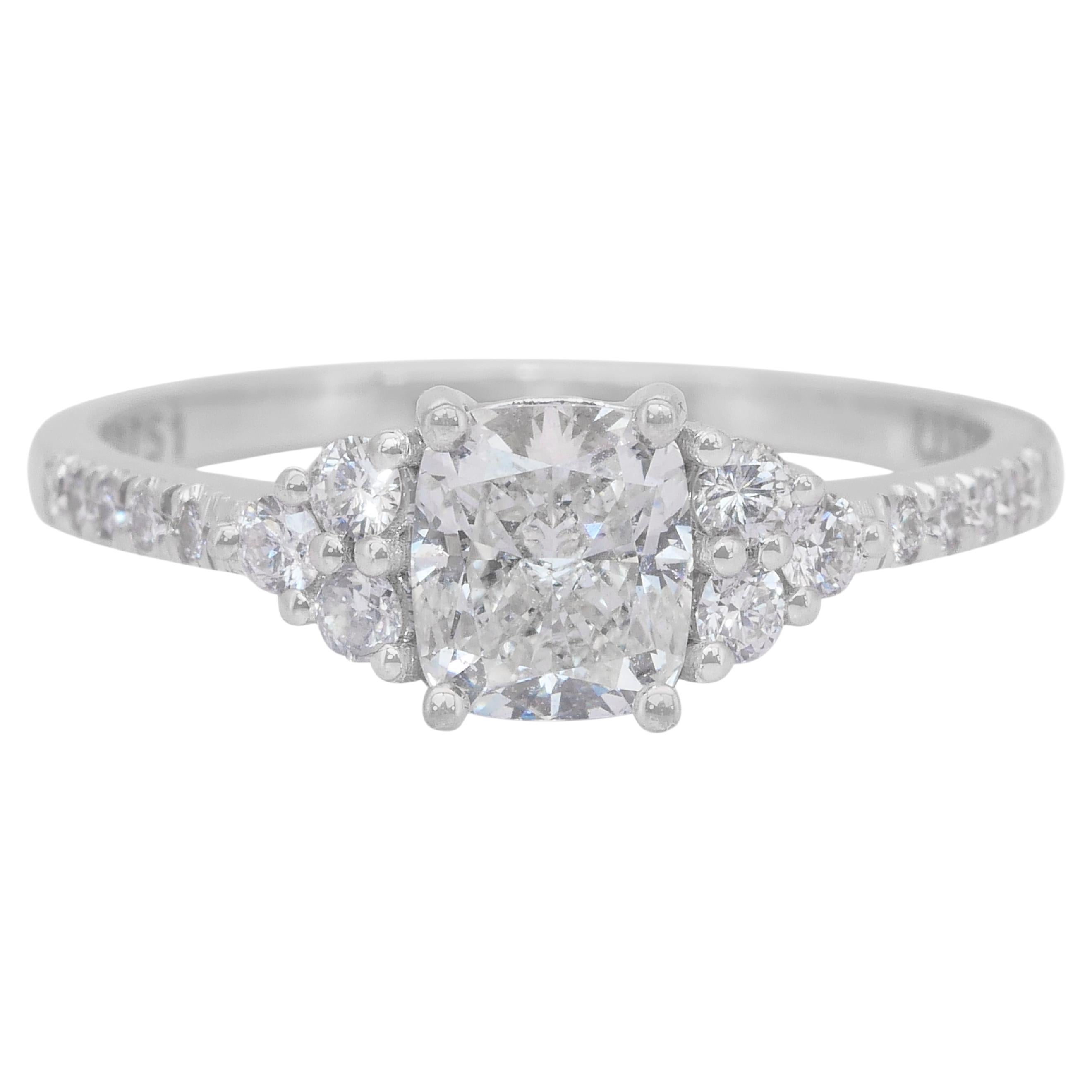 Dazzling 1.30ct Diamonds Pave Ring in 18k White Gold - IGI Certified