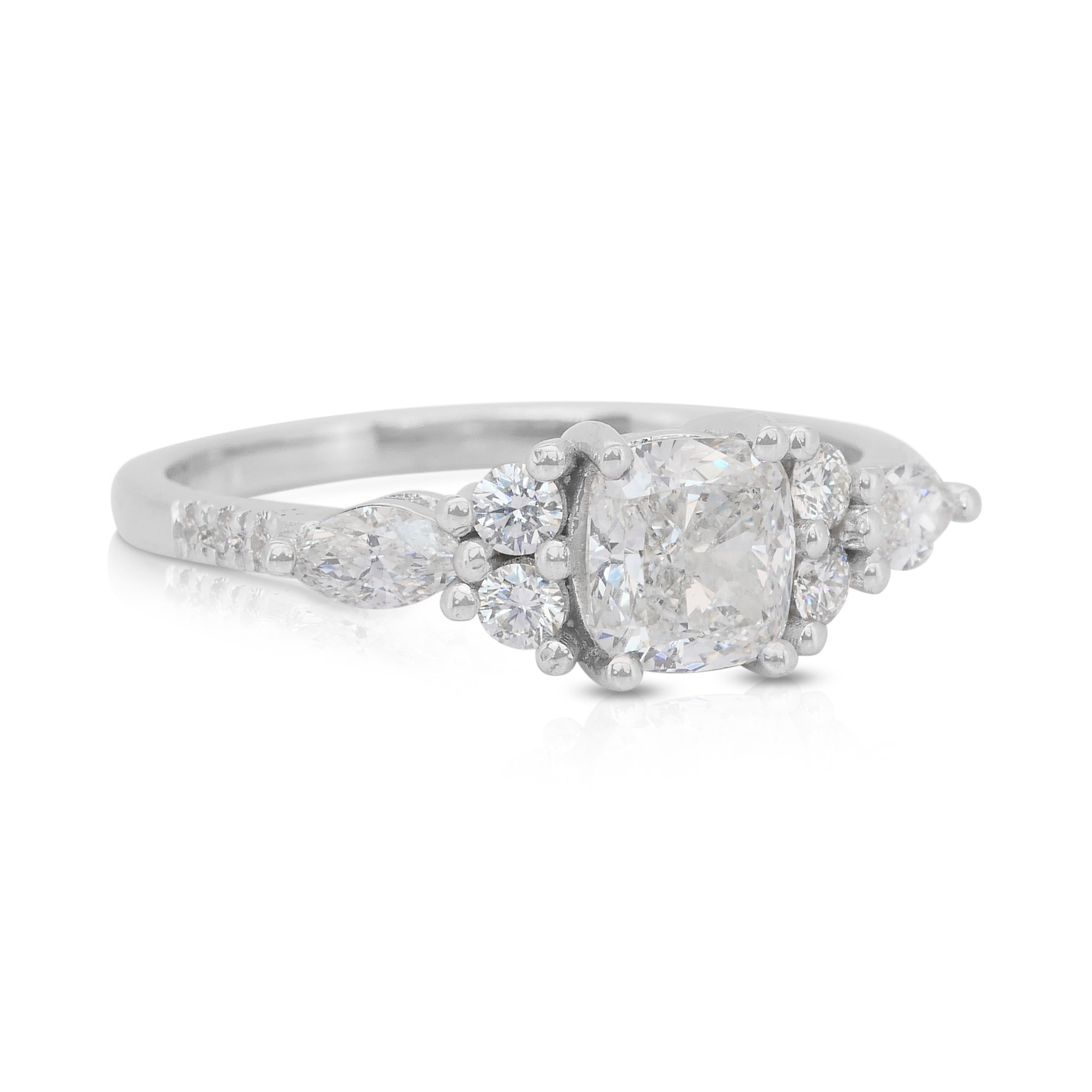 Cushion Cut Dazzling 1.31ct Diamonds Ring in 18k White Gold - IGI Certified For Sale