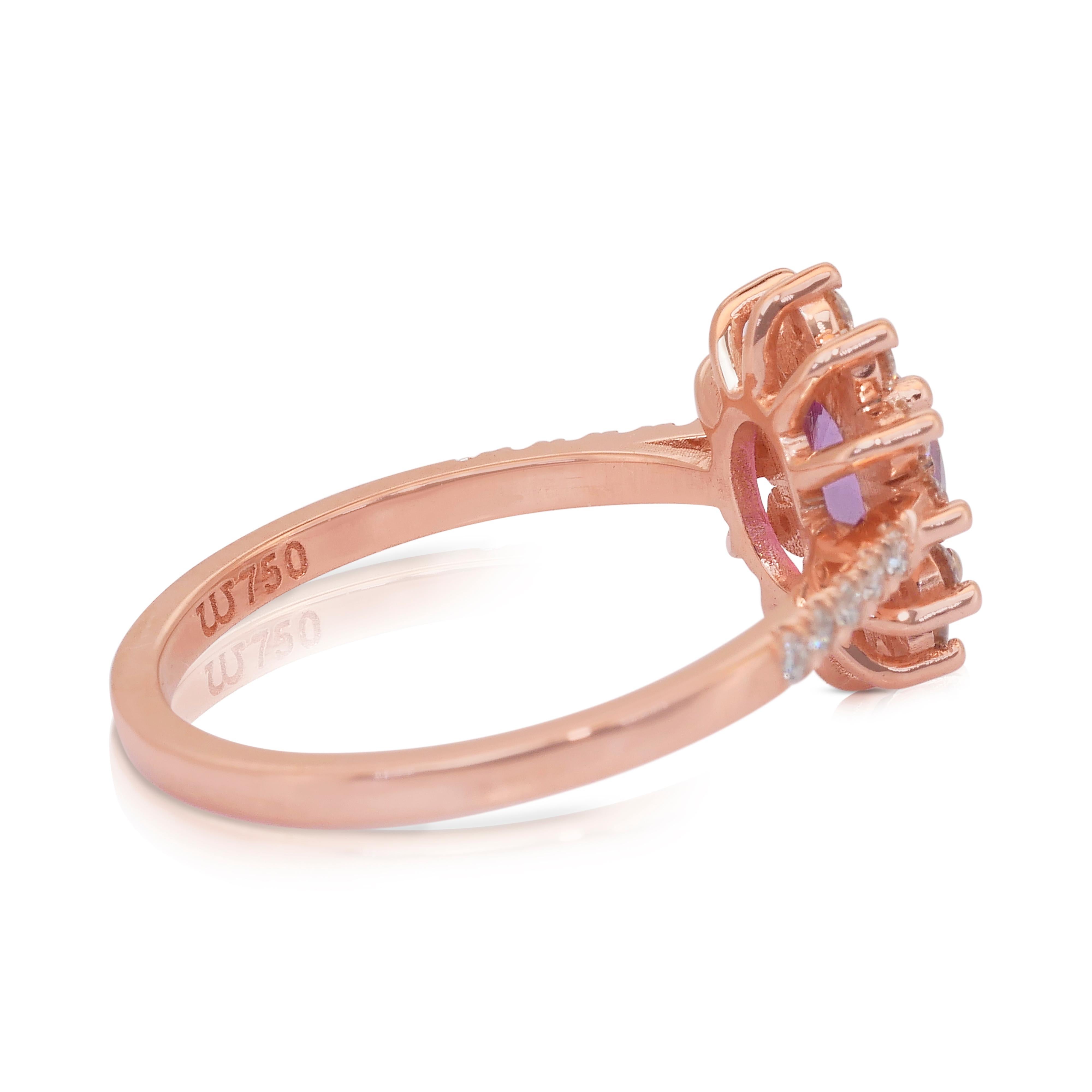 Oval Cut Dazzling 1.31ct Sapphire and Diamonds Cocktail Ring in 18k Rose Gold For Sale