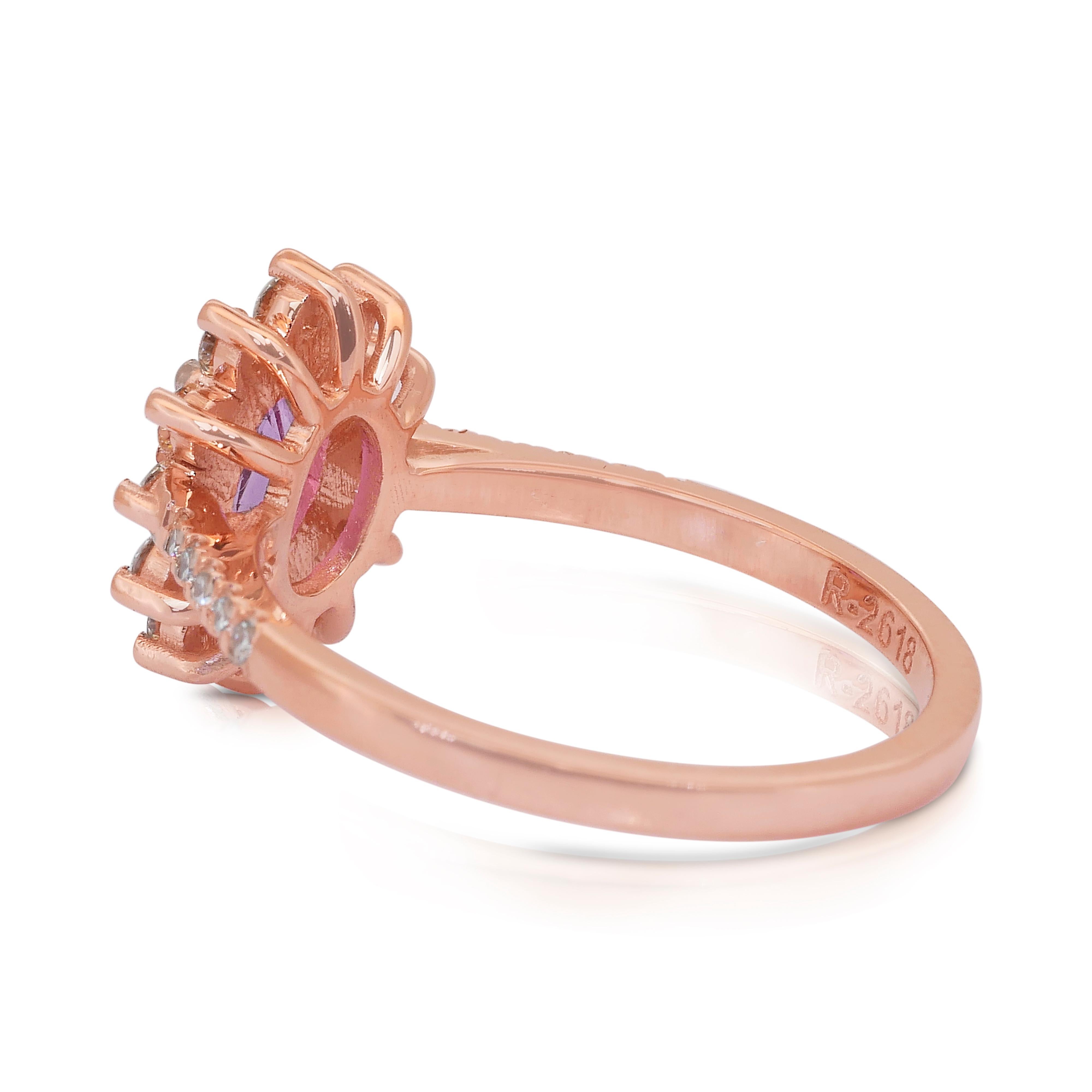 Dazzling 1.31ct Sapphire and Diamonds Cocktail Ring in 18k Rose Gold In New Condition For Sale In רמת גן, IL