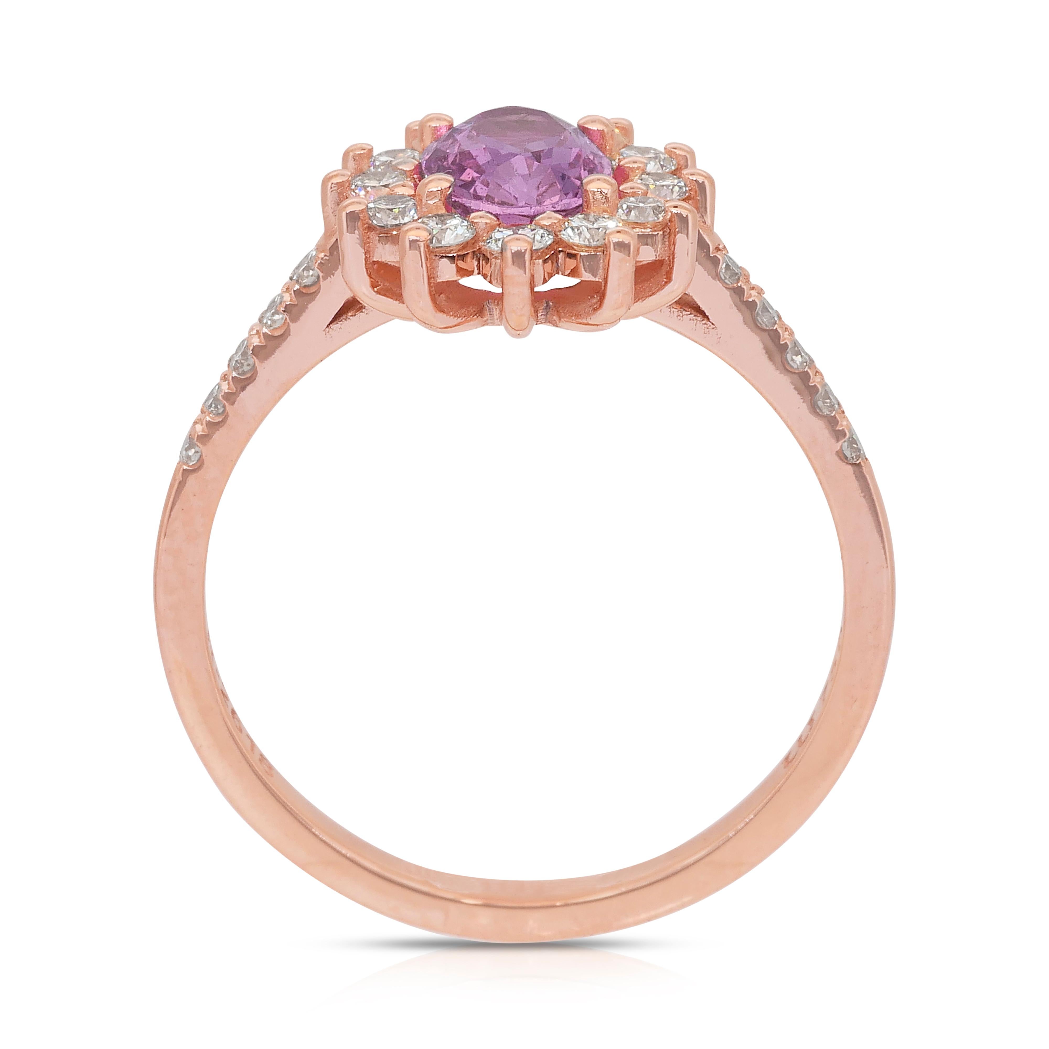 Dazzling 1.31ct Sapphire and Diamonds Cocktail Ring in 18k Rose Gold For Sale 3