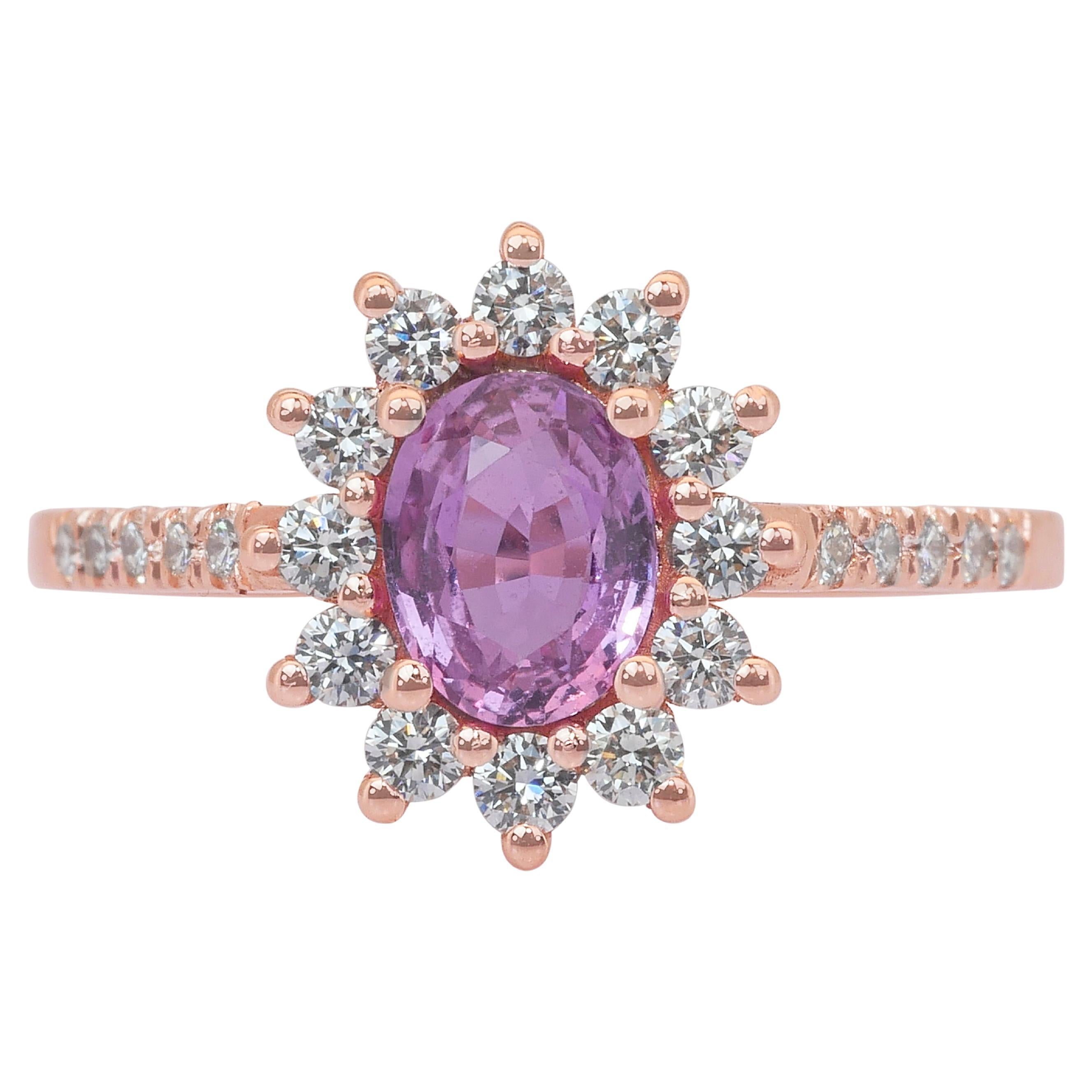 Dazzling 1.31ct Sapphire and Diamonds Cocktail Ring in 18k Rose Gold For Sale