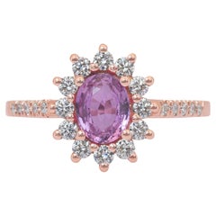 Bague cocktail éblouissante en or rose 18 carats, saphir 1,31 carat et diamants