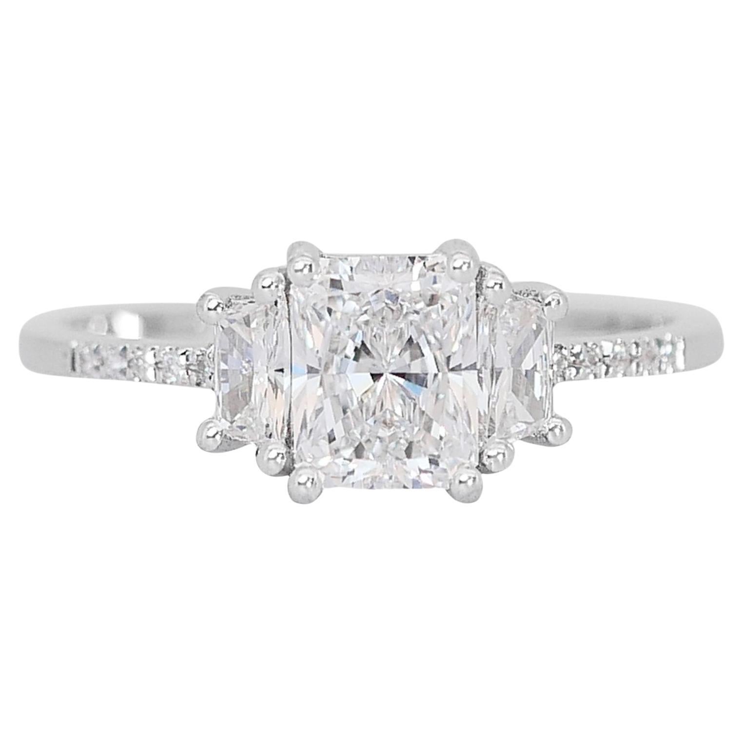 Dazzling 1.32ct Diamond 3-Stone Ring in 18K White Gold - GIA Certified For Sale