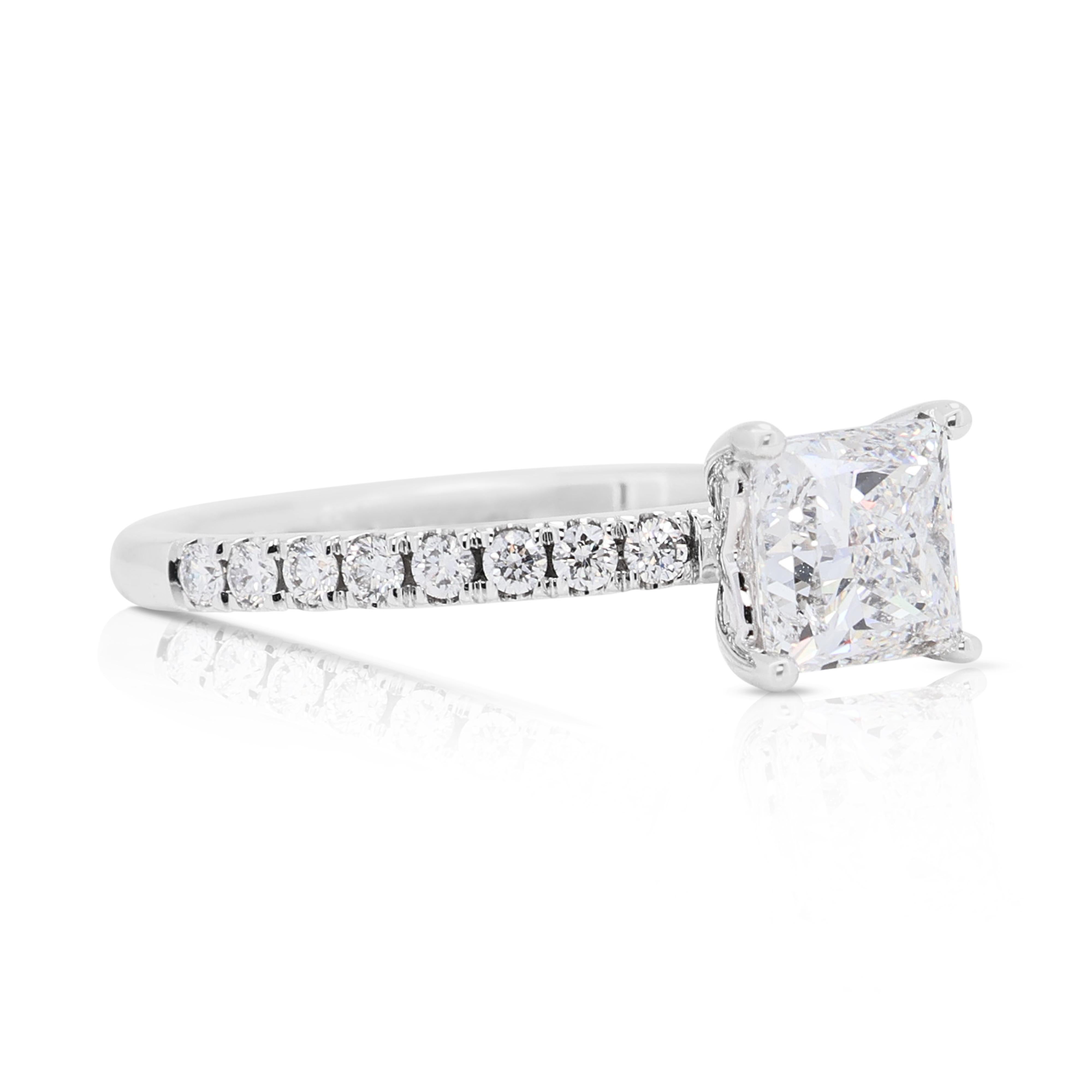 Square Cut Dazzling 1.32ct Natural Diamond Pave Ring in 18K White Gold