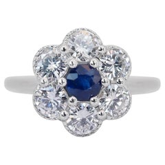 Dazzling 1.33ct Sapphire and Diamonds Halo Ring in 18k White Gold -IGI Certified