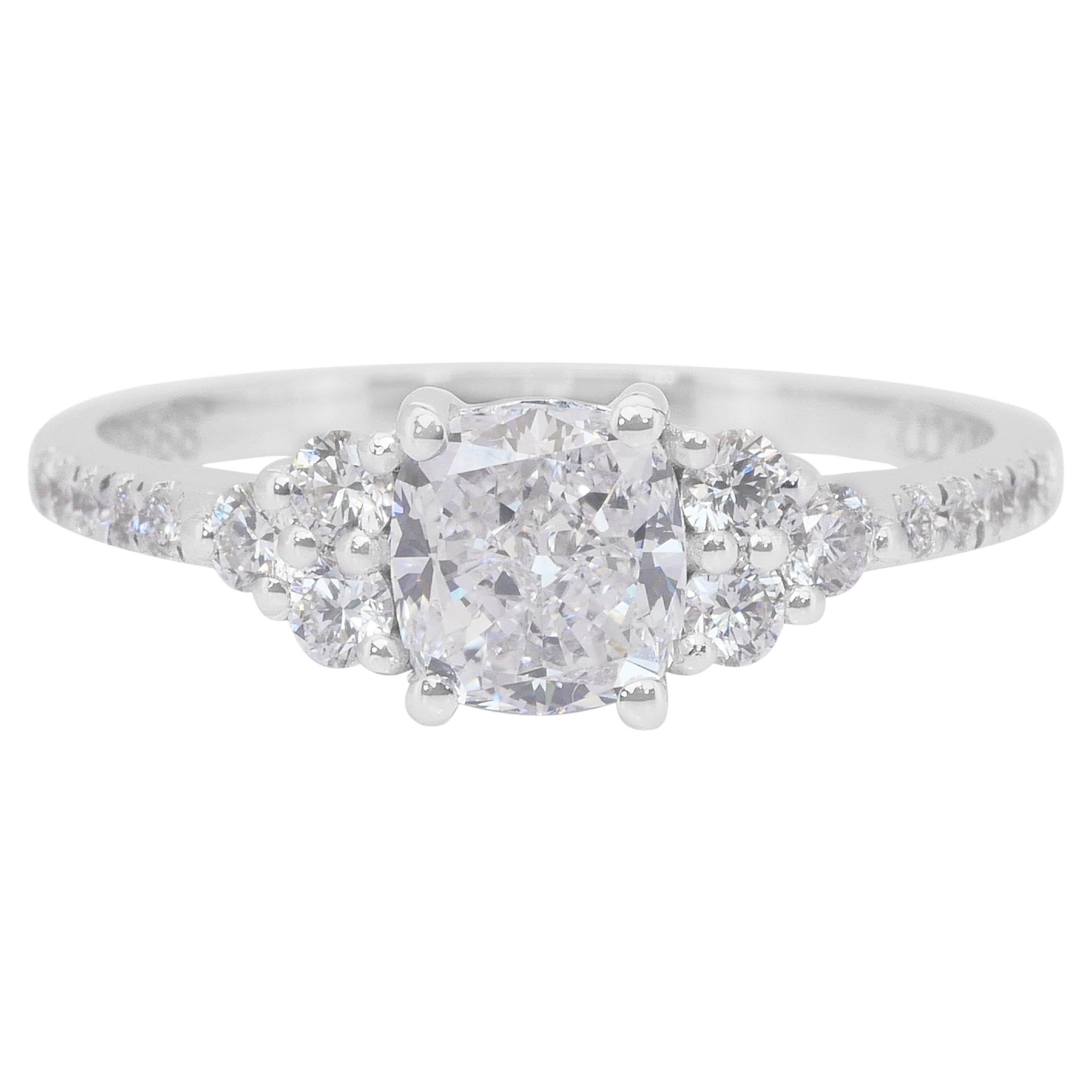 Dazzling 1.34ct Diamonds Pave Ring in 18k White Gold - GIA Certified