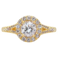 Schillernder 1,35 Karat Diamanten Halo-Ring aus 18 Karat Gelbgold - IGI-zertifiziert