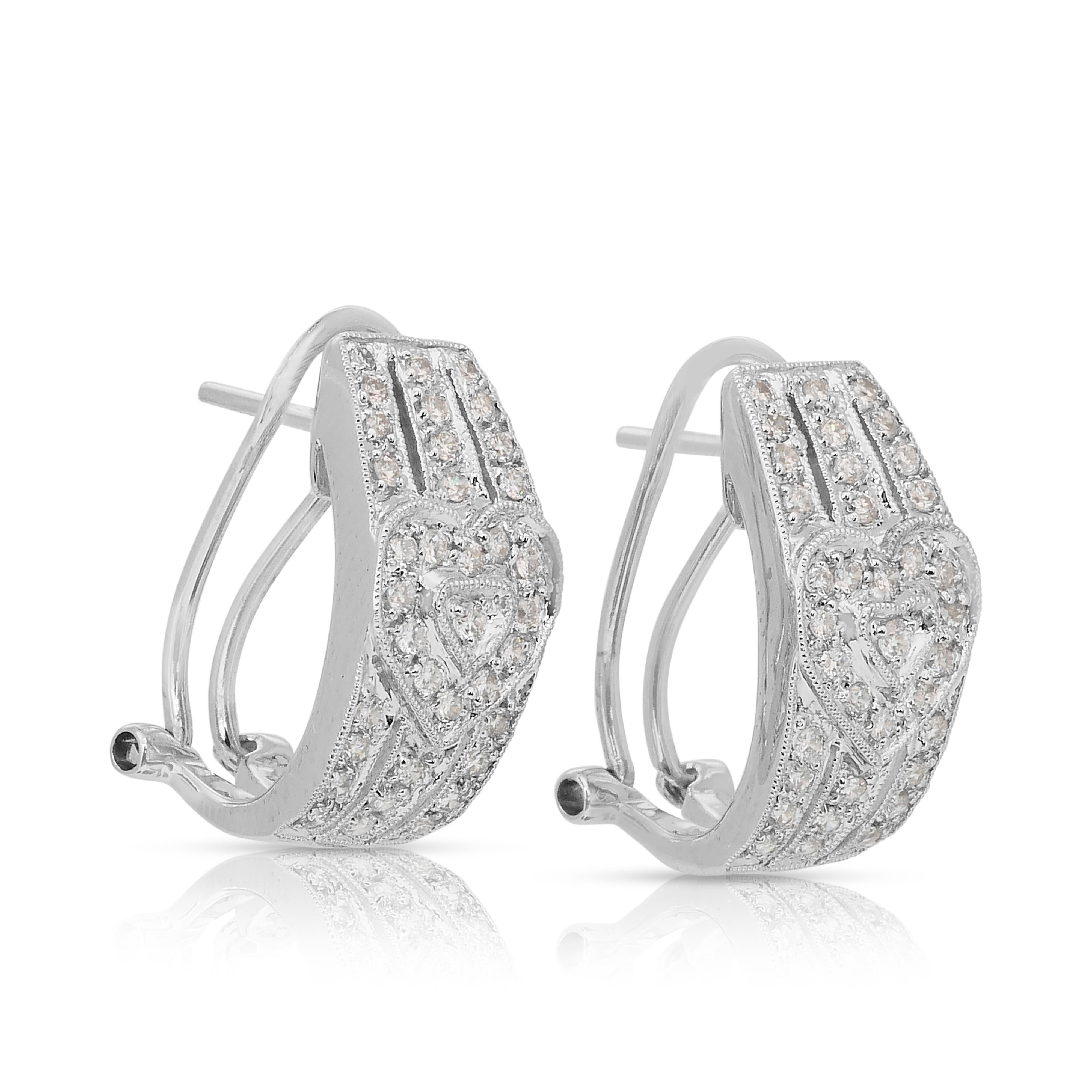 Taglio rotondo Orecchini con diamanti da 1,36 carati in oro bianco 18 carati - Certificato IGI in vendita