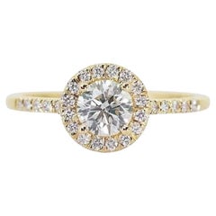 Dazzling 1.36ct Diamonds Halo Ring in 18k Yellow Gold - GIA Certified