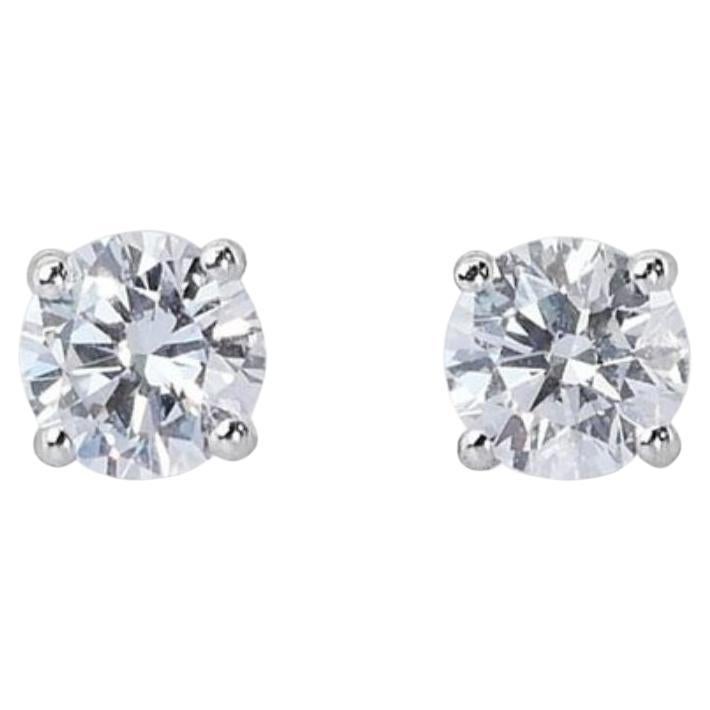 Dazzling 1.4 Carat Round Brilliant Diamond Stud Earrings in 18K White Gold For Sale