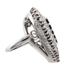 Dazzling 14 Karat White Gold, Onyx and Diamond Heart-Shaped Cocktail Ring