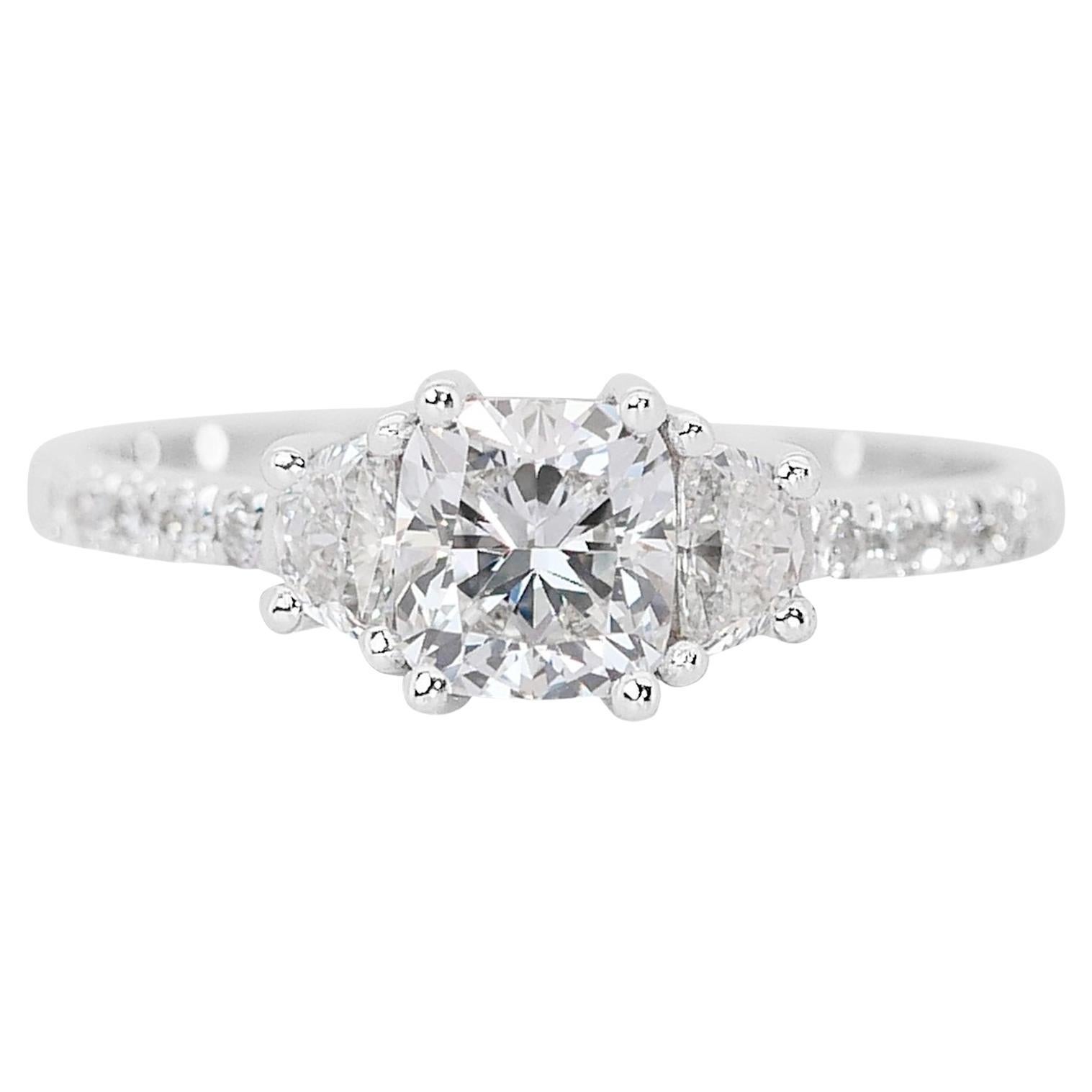 Dazzling 1.40ct Diamonds 3-Stone Ring in 18k White Gold - GIA Certified For Sale