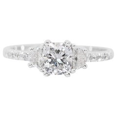 Éblouissante bague à 3 pierres en or blanc 18 carats avec diamants 1,40 carat, certifiée GIA