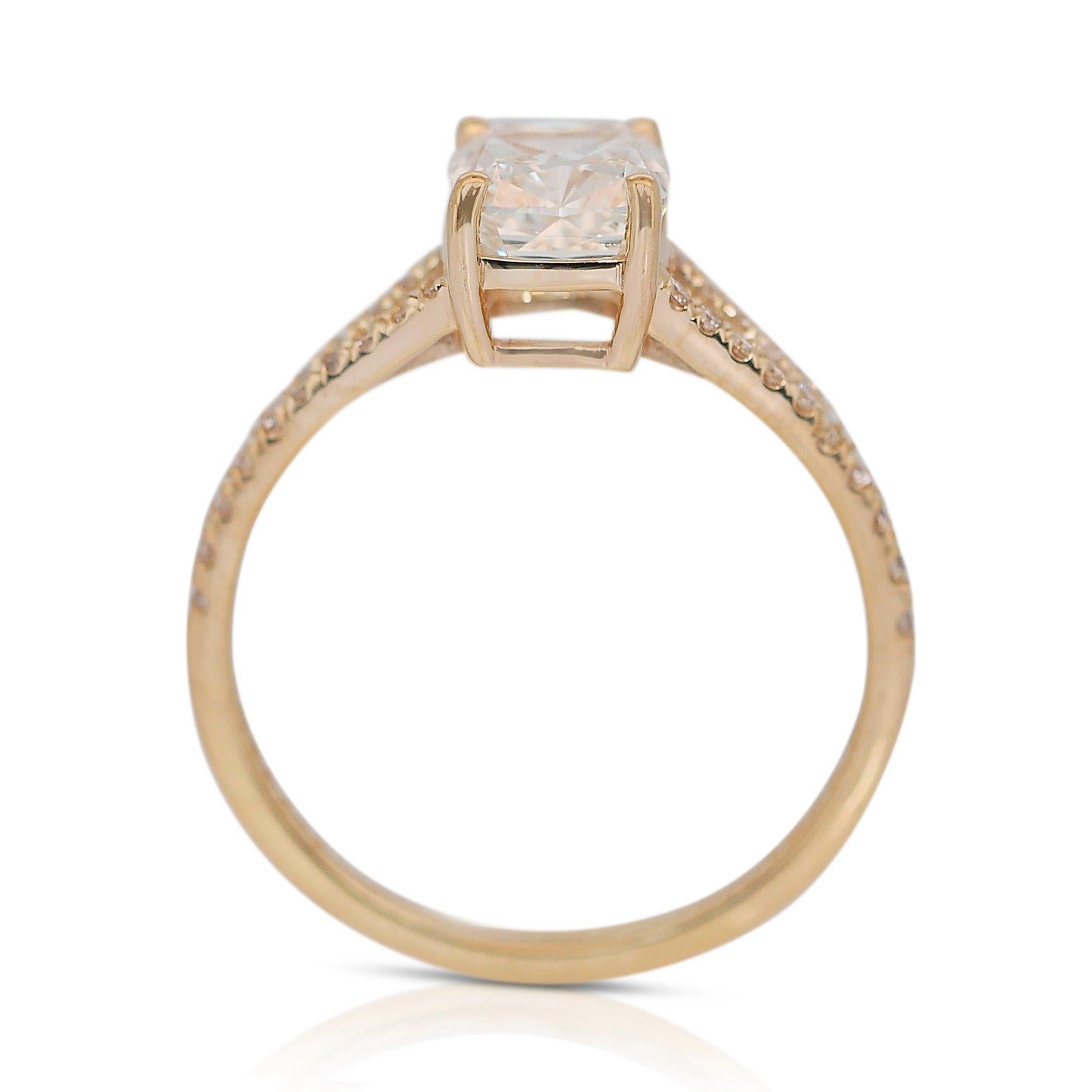 Éblouissante bague pavée de diamants 1,40 carat en or jaune 18 carats, certifiée GIA en vente 3