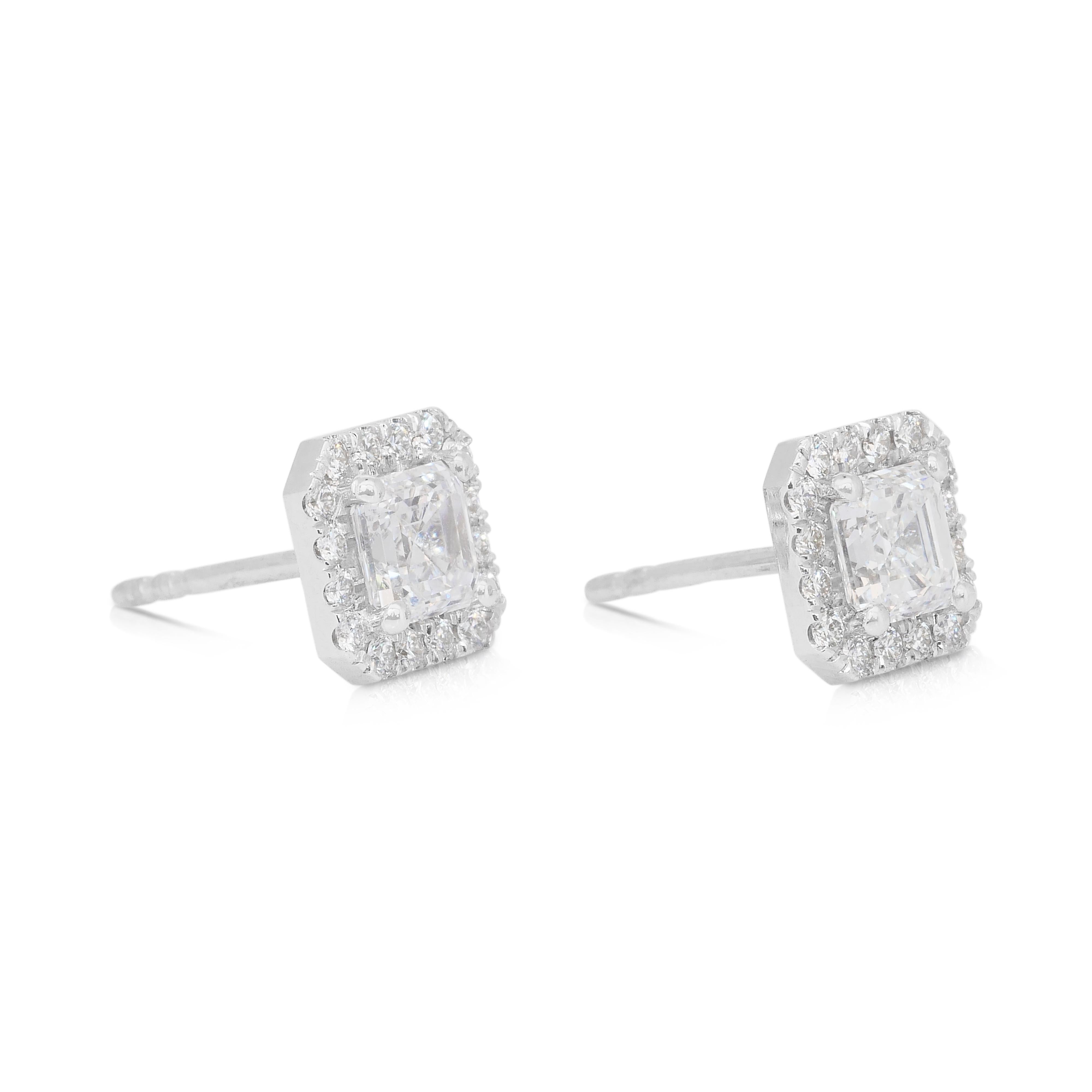 Schillernde 1,41ct Diamanten Halo-Ohrstecker in 18k Weißgold - GIA zertifiziert Damen im Angebot