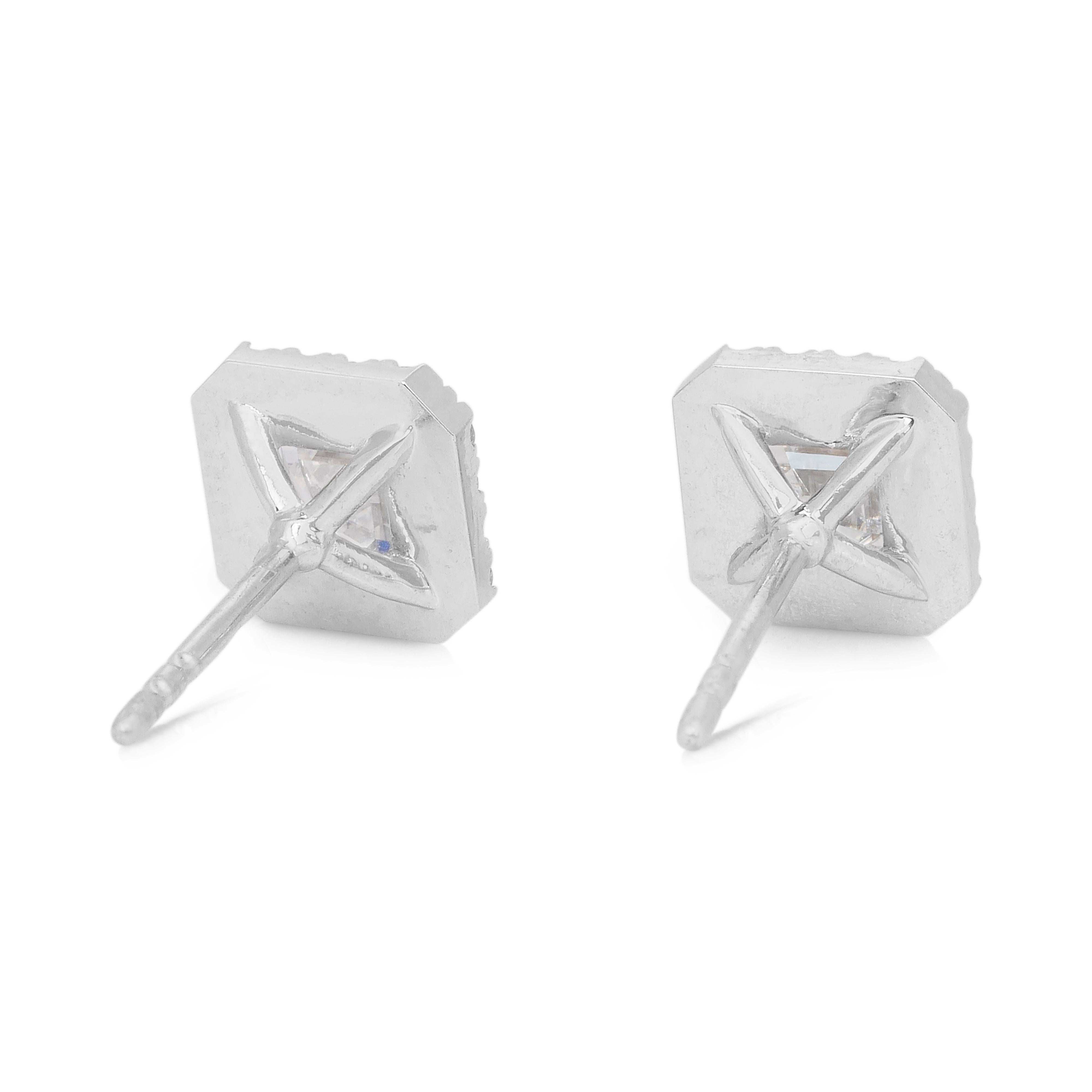 Schillernde 1,41ct Diamanten Halo-Ohrstecker in 18k Weißgold - GIA zertifiziert im Angebot 2