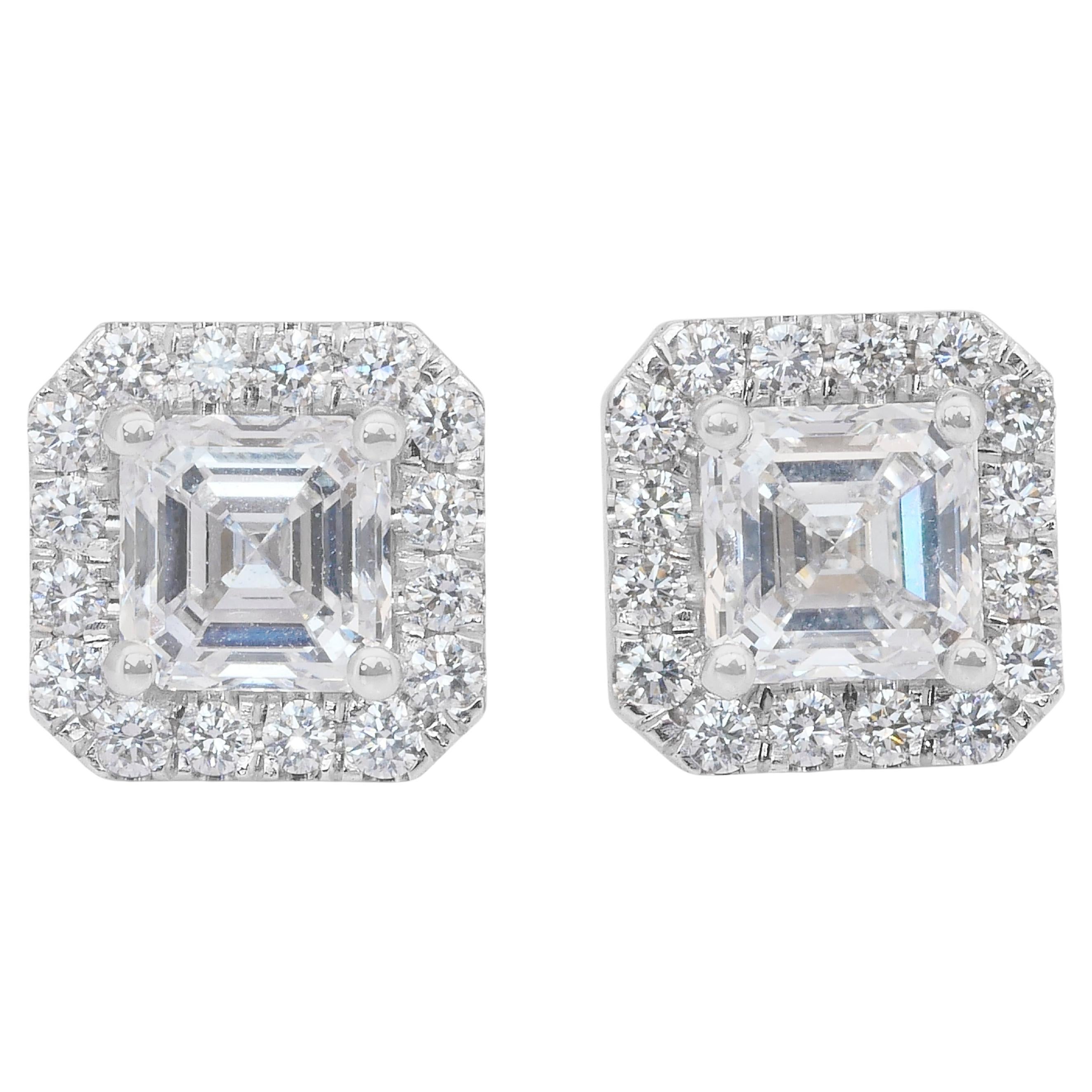 Schillernde 1,41ct Diamanten Halo-Ohrstecker in 18k Weißgold - GIA zertifiziert