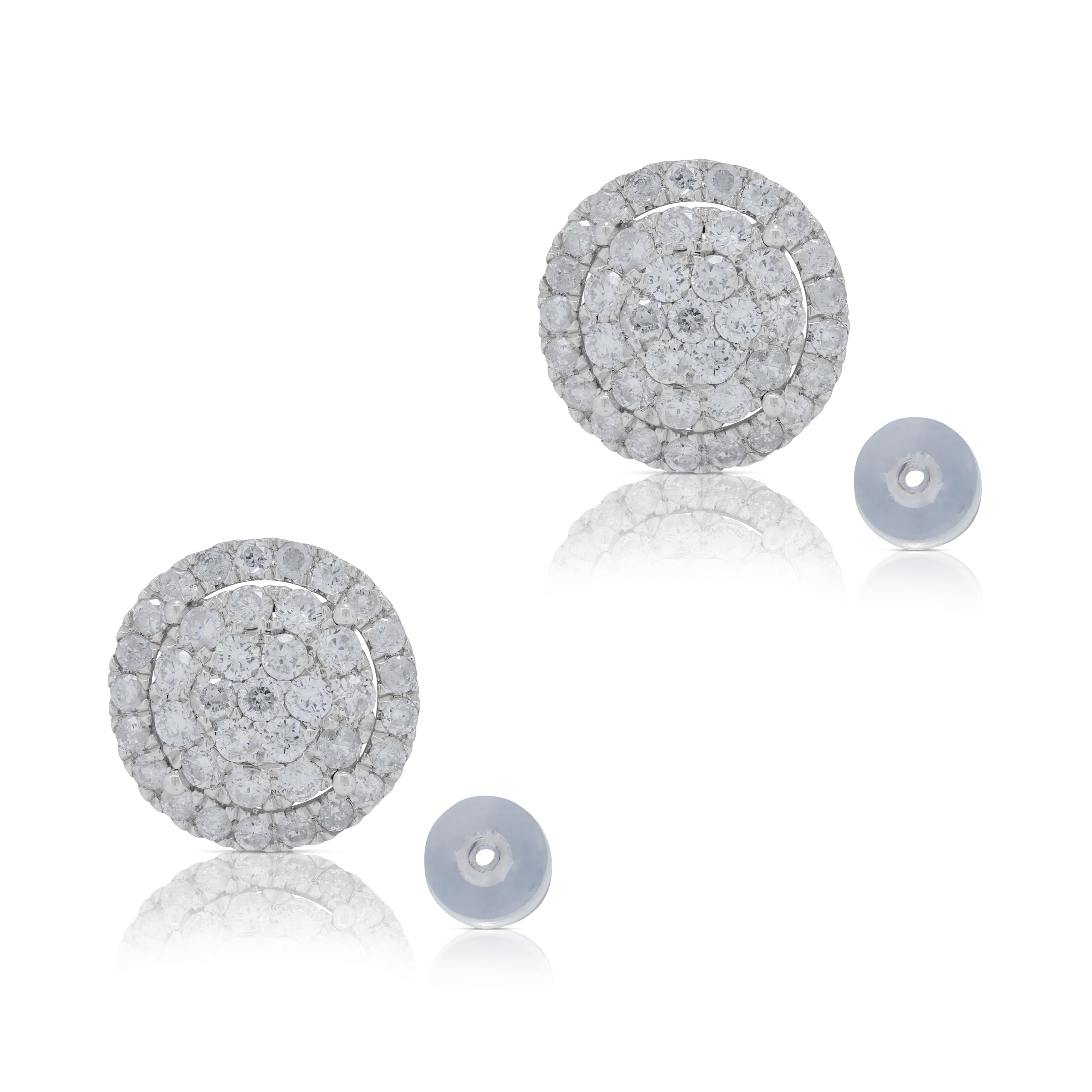 Dazzling 1.44ct Diamonds Stud Earrings in 18K White Gold For Sale 2
