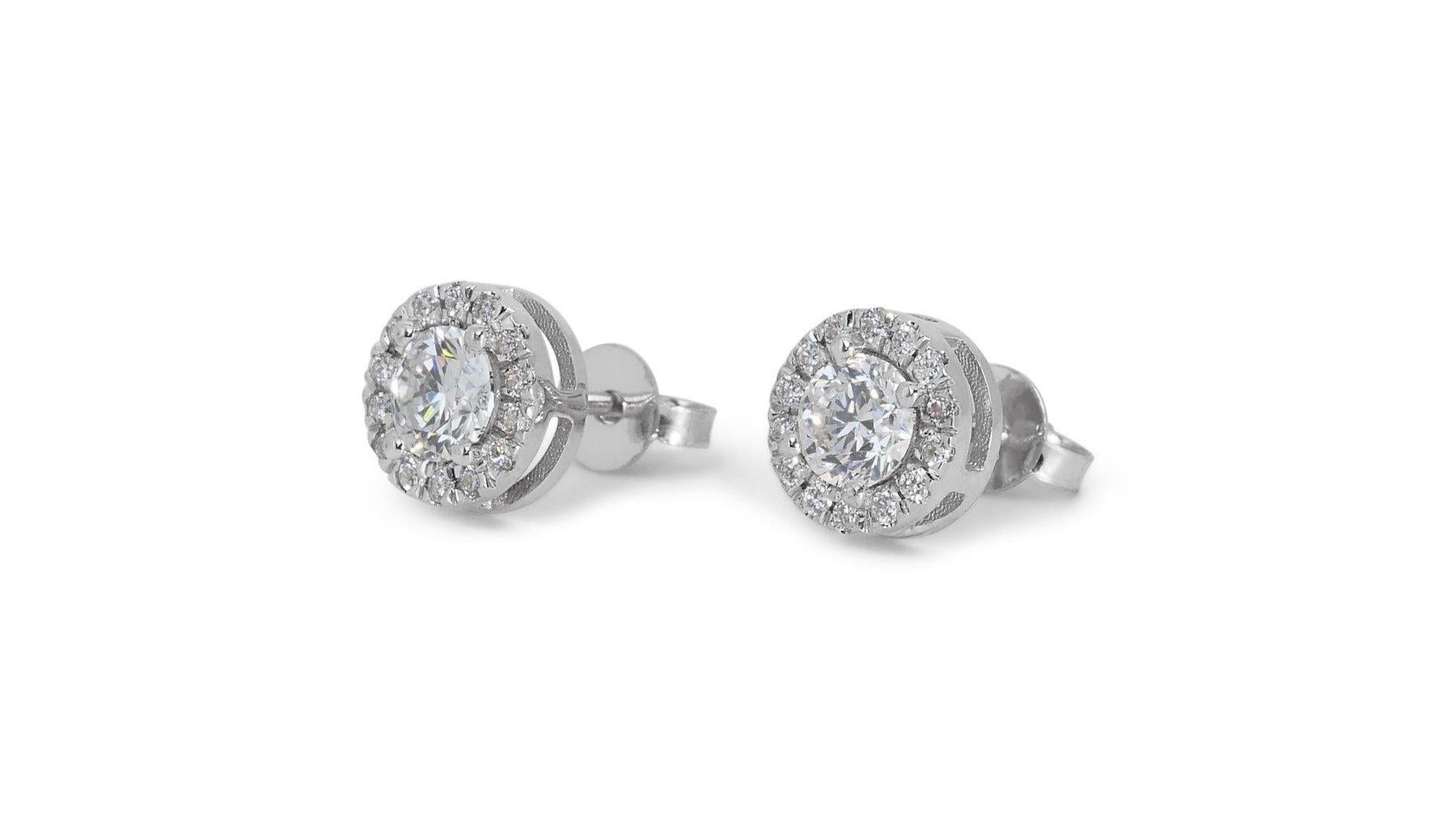 Round Cut Dazzling 1.45ct Diamond Stud Earrings in 18k White Gold - GIA Certified For Sale