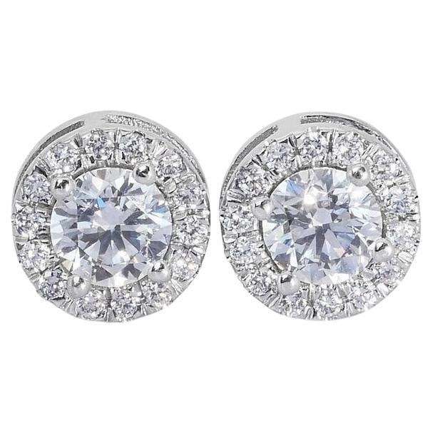 Dazzling 1.45ct Diamond Stud Earrings in 18k White Gold - GIA Certified For Sale