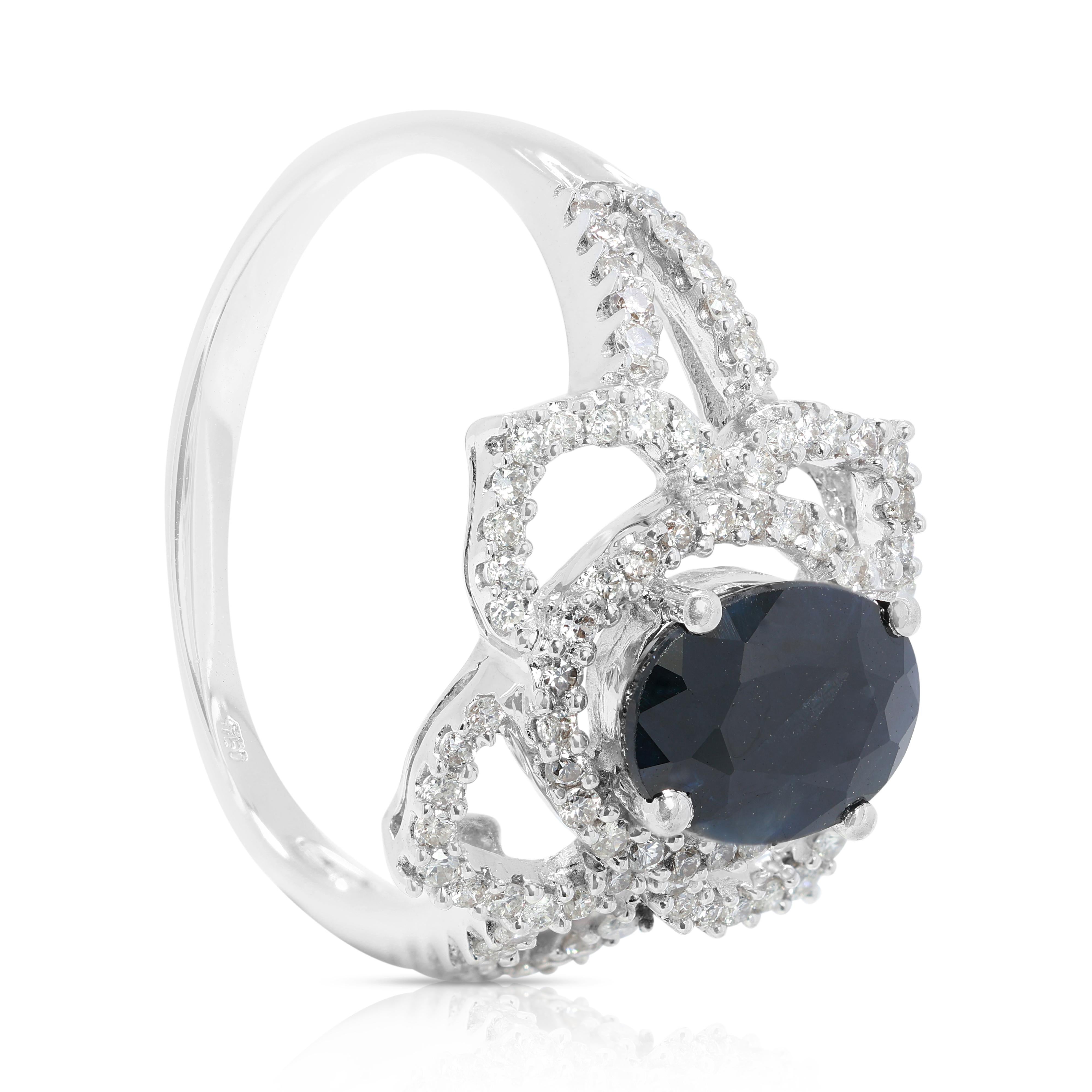 Dazzling 1.45ct Sapphire and Natural Diamond Cluster Ring in 18K White Gold 1