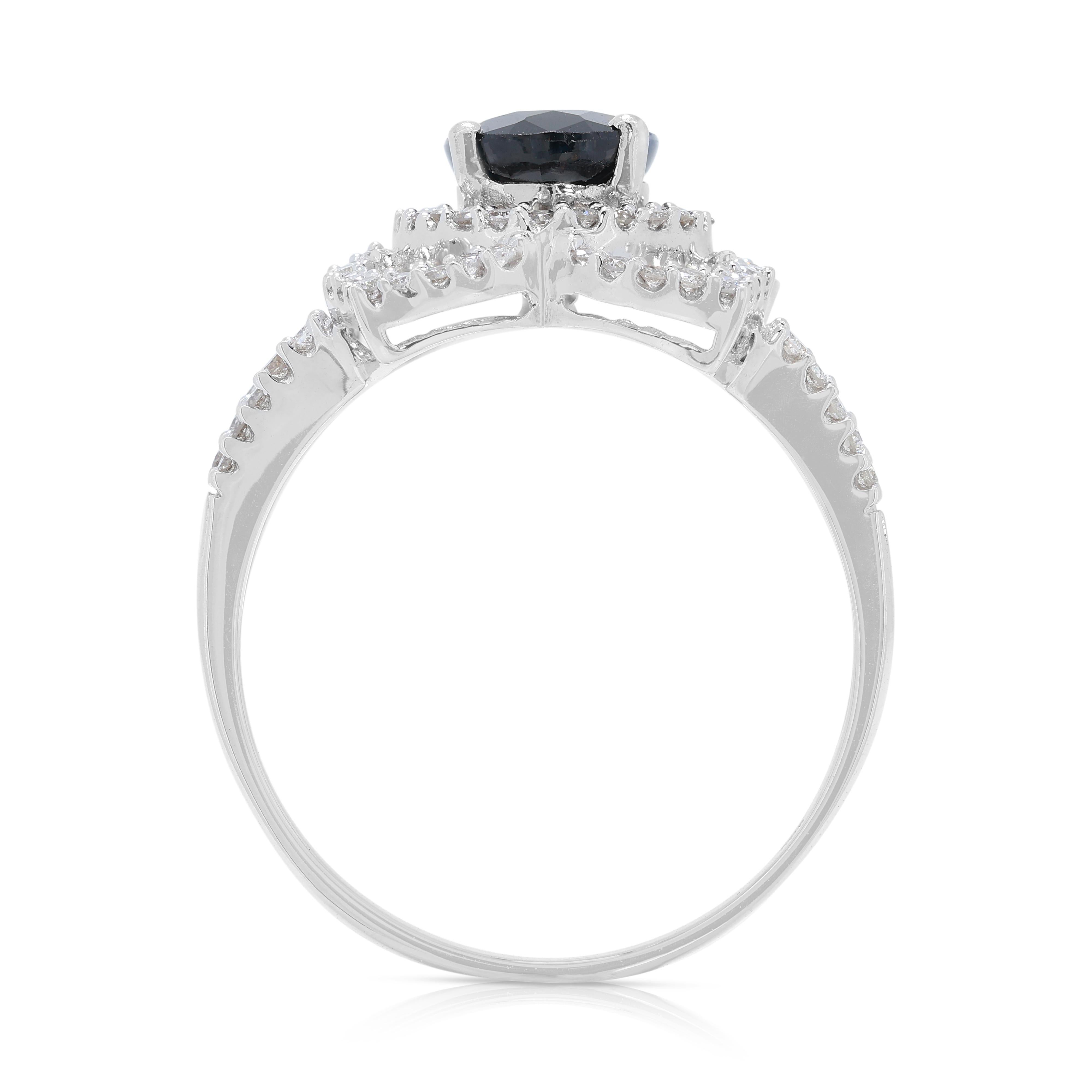 Dazzling 1.45ct Sapphire and Natural Diamond Cluster Ring in 18K White Gold 2