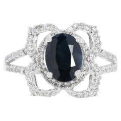 Dazzling 1.45ct Sapphire and Natural Diamond Cluster Ring in 18K White Gold