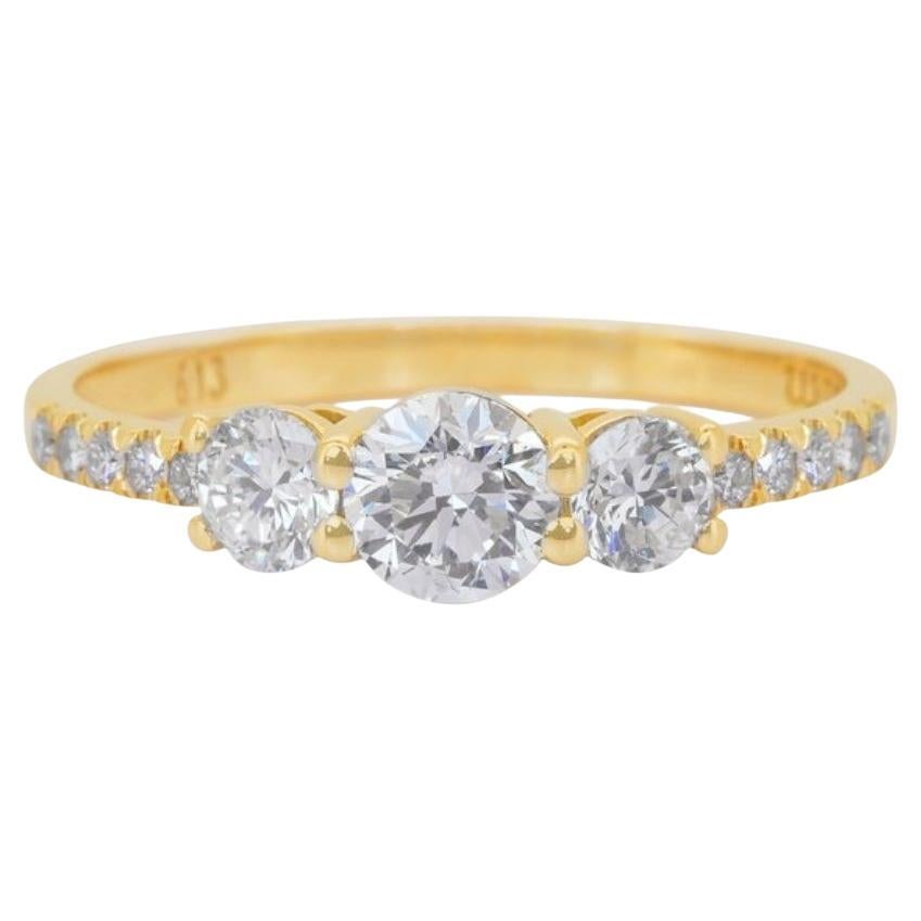 Dazzling 1.47ct Diamonds 3-Stone Ring in 18k Yellow Gold - IGI Certified