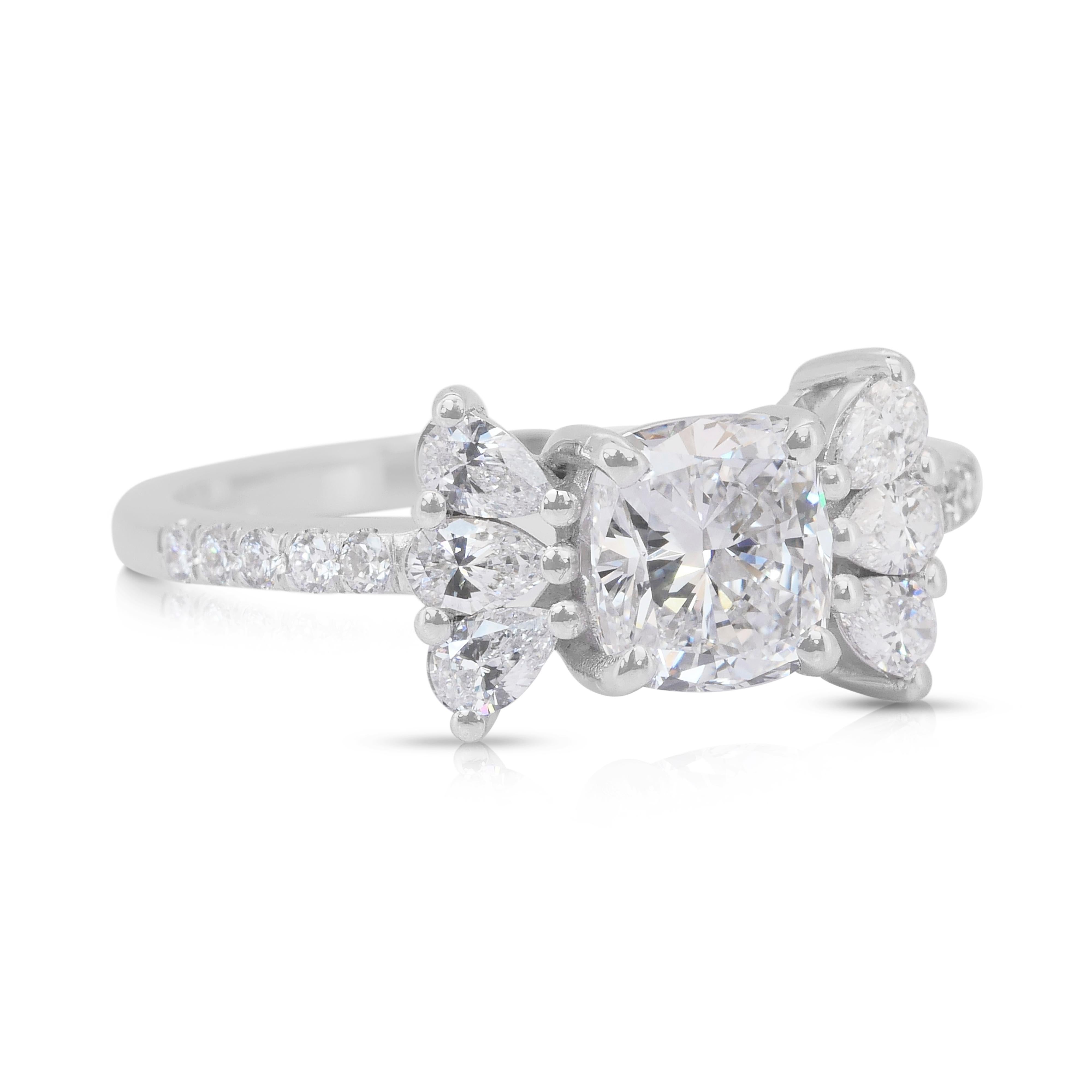 Schillernde 1,49ct Diamanten Ring in 18k Weißgold - GIA zertifiziert (Kissenschliff) im Angebot