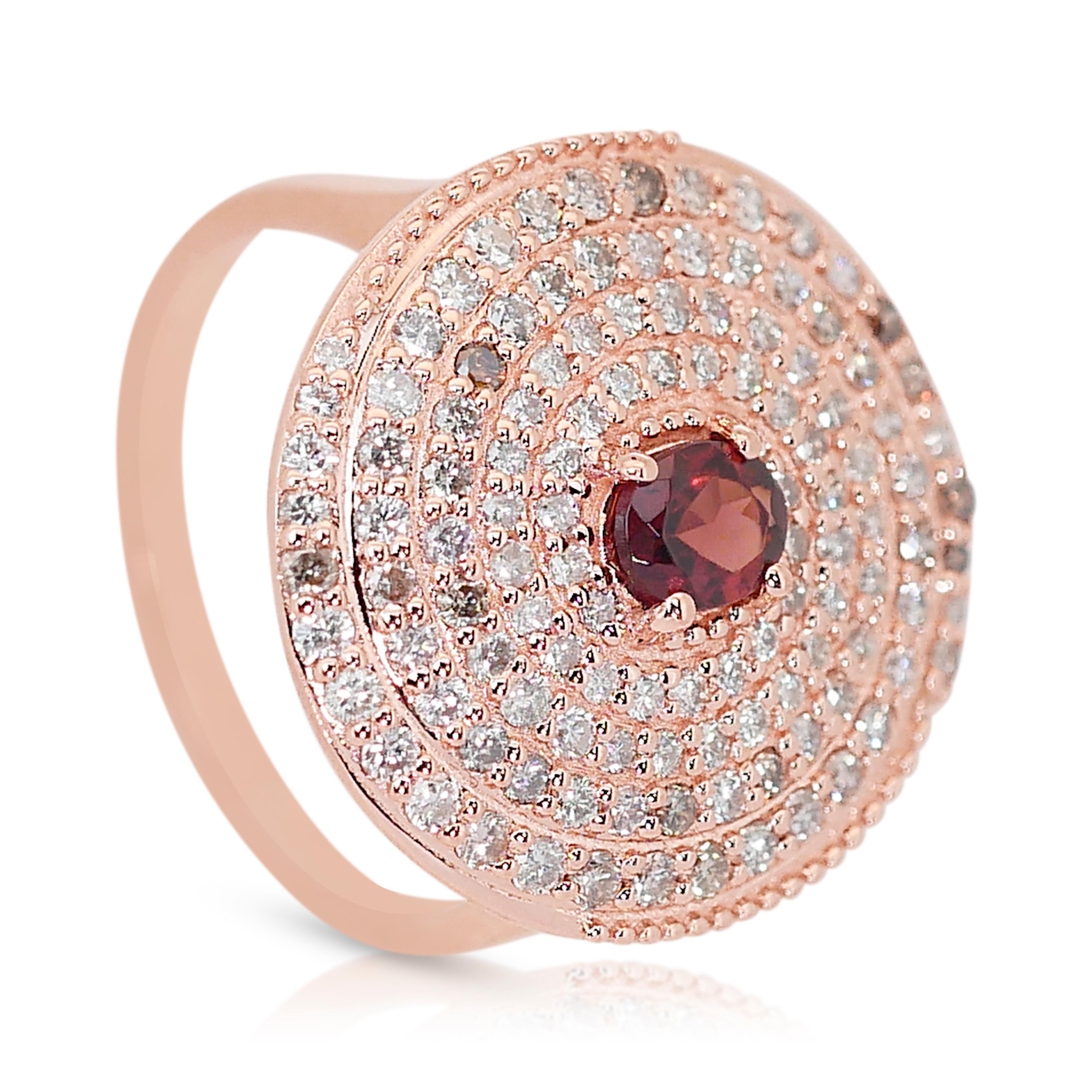 Schillernder Halo-Ring aus 14 Karat Roségold mit Granat und Diamanten mit 2,11 Karat - IGI-zertifiziert im Angebot 3