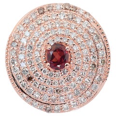 Schillernder Halo-Ring aus 14 Karat Roségold mit Granat und Diamanten mit 2,11 Karat - IGI-zertifiziert