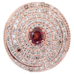 Éblouissante bague en or rose 14 carats, grenat et halo de diamants 2,11 carats, certifiée IGI