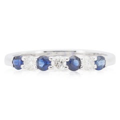 Dazzling 14k White Gold 7 Stone Blue Ring with 0.1 Carat of Natural Diamonds