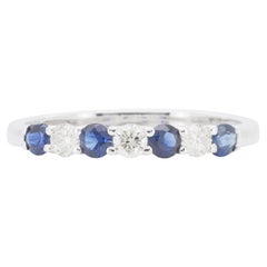 Dazzling 14k White Gold 7 Stone Blue Ring with 0.1 Carat of Natural Diamonds