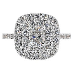 Dazzling 14k White Gold Double Halo Ring w/ 1.6 Carat Natural Diamonds AIG Cert