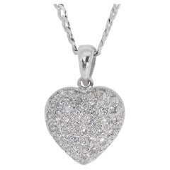 Dazzling 14k White Gold Heart Pendant Necklace w/ 1ct Natural Diamonds AIG Cert