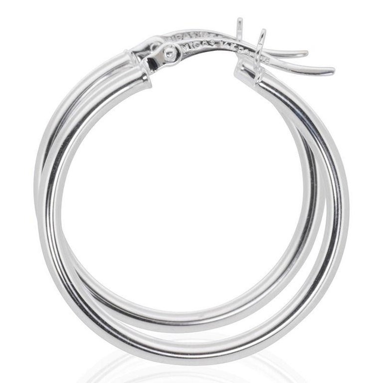 14k White Gold Polished Hoop Earrings (2x25mm)