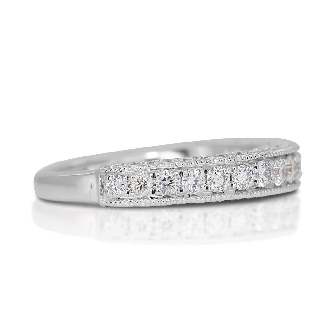 Round Cut Dazzling 14k White Gold Pave Band Ring with 0.82 Carat Natural Diamonds