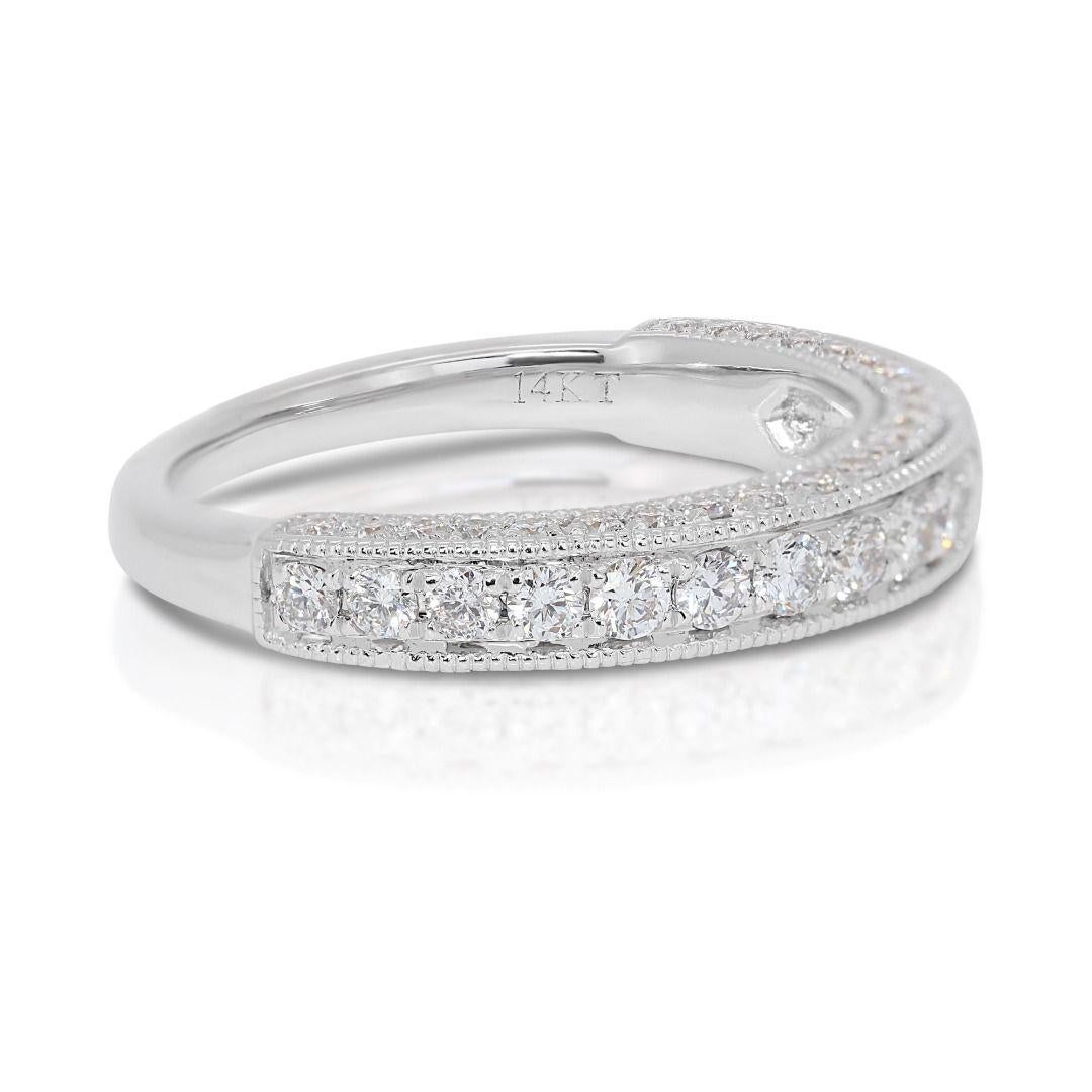 Dazzling 14k White Gold Pave Band Ring with 0.82 Carat Natural Diamonds For Sale 2