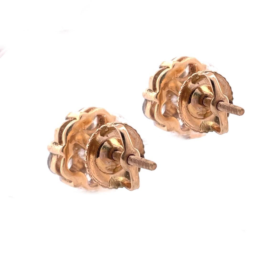 Round Cut Dazzling 14k Yellow Gold Diamond Stud Earrings For Sale