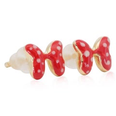 Dazzling 14k Yellow Gold Red Ribbon Stud Kids Earrings