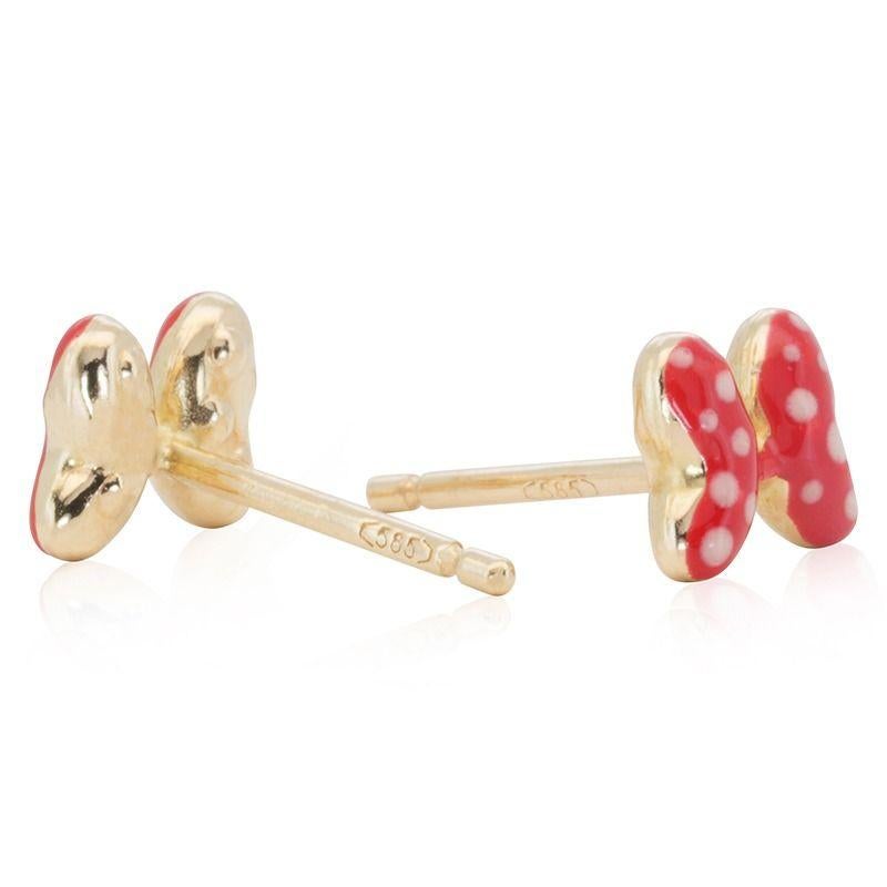 Dazzling 14k Yellow Gold Red Ribbon Stud Kids Earrings In New Condition For Sale In רמת גן, IL