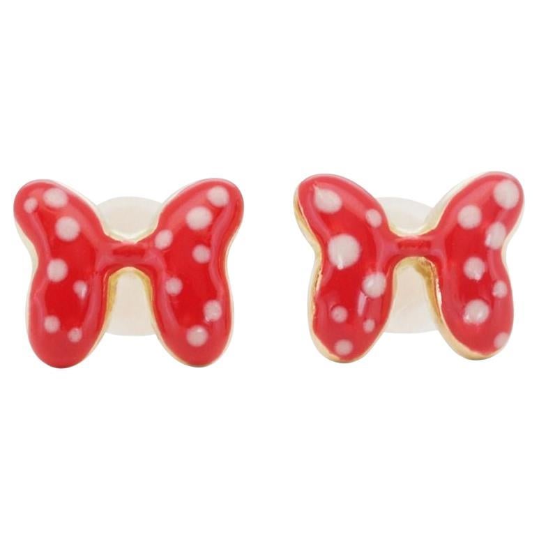 Dazzling 14k Yellow Gold Red Ribbon Stud Kids Earrings For Sale