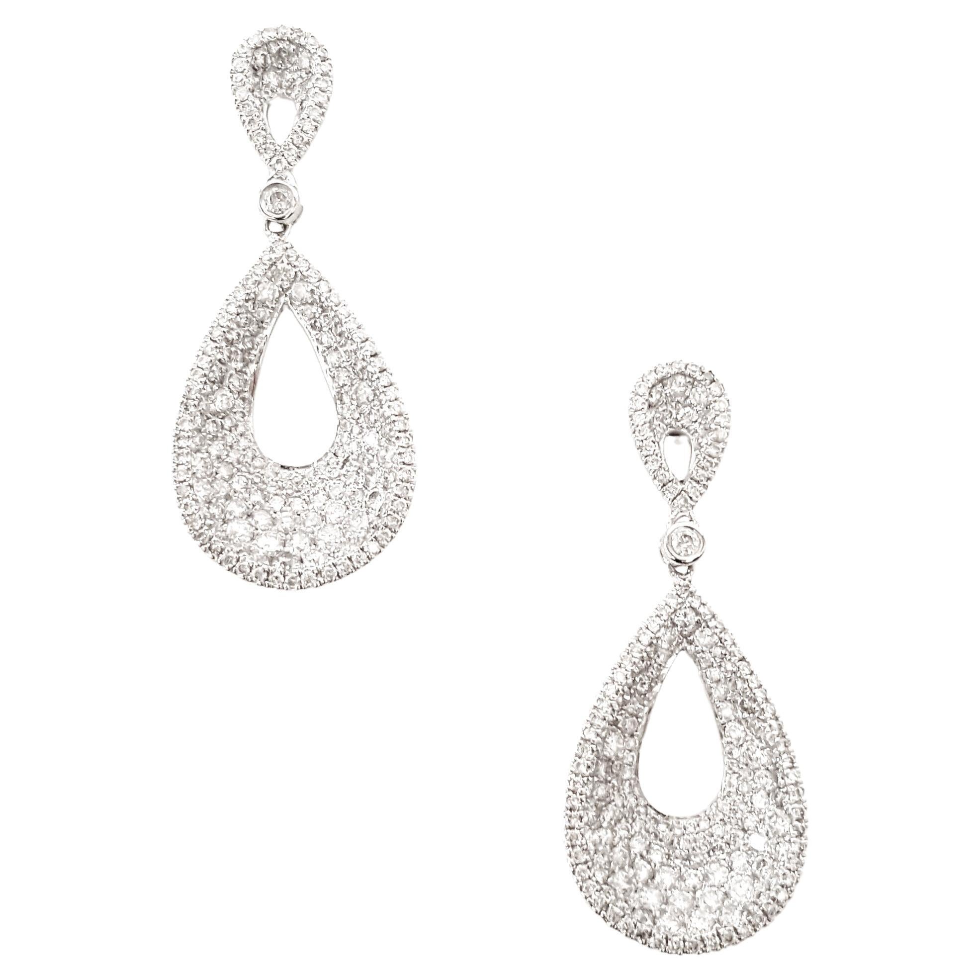 Dazzling 14KW Diamond Dangling Earrings - 1.82ct Round, Concave Design