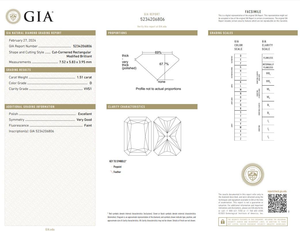 Dazzling 1.51ct Ideal Cut Diamond - GIA Certified 

Elevate your jewelry collection with this exquisite 1.51-carat cut-cornered rectangular diamond. With GIA certification, this diamond exemplifies the pinnacle of gemological quality and