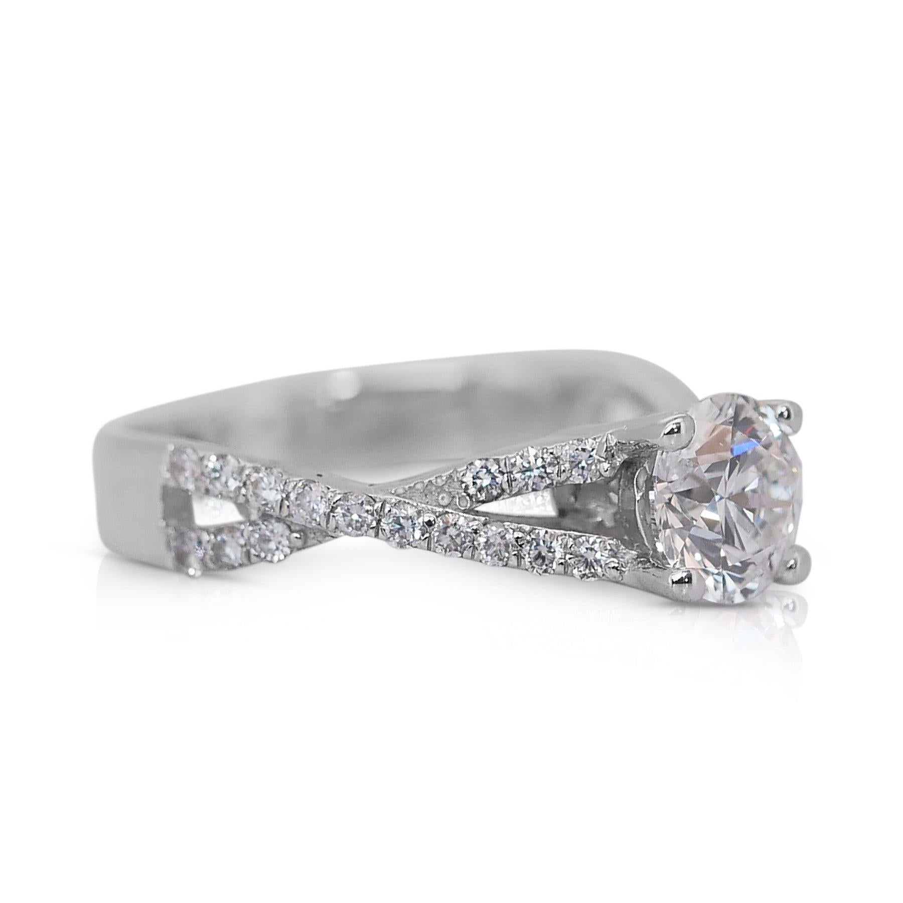 Dazzling 1.58ct Triple Excellent Ideal Cut Diamonds Pave Ring in 14k White Gold - GIA Certified

Indulge in timeless elegance with this 14k white gold pave ring, crowned by a breathtaking 1.10ct round diamond boasting a flawless color grade,