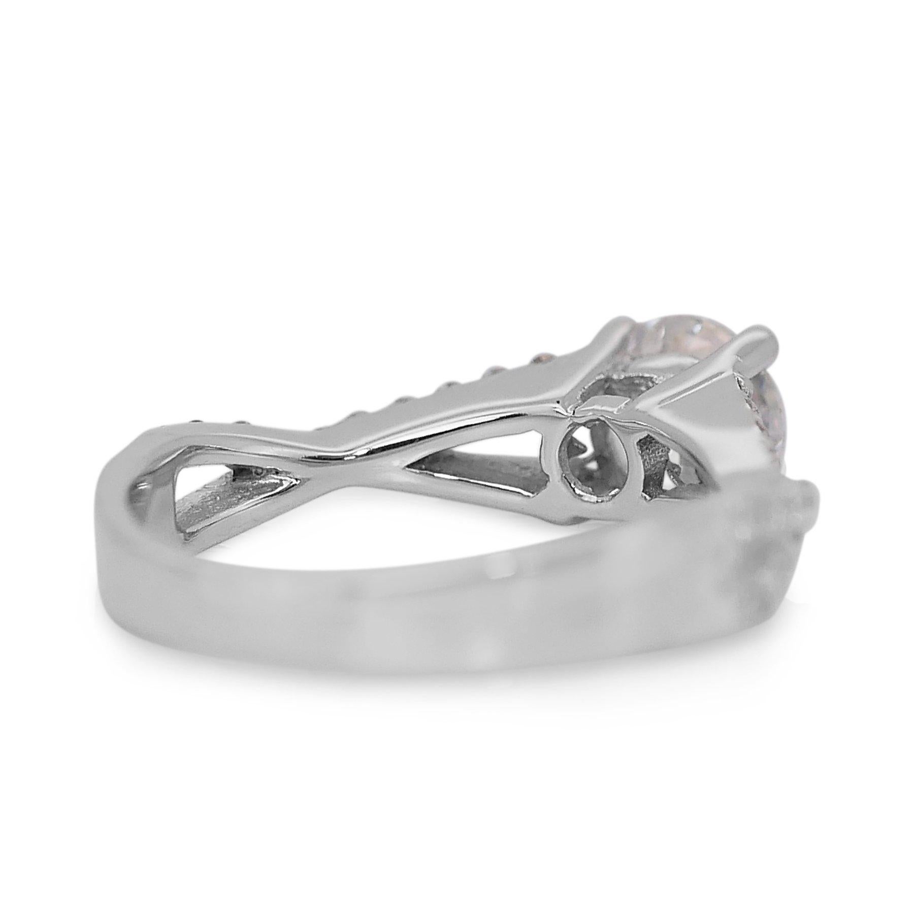 Round Cut Dazzling 1.58ct Triple Excellent Ideal Cut Diamonds Pave Ring in 14k White Gold