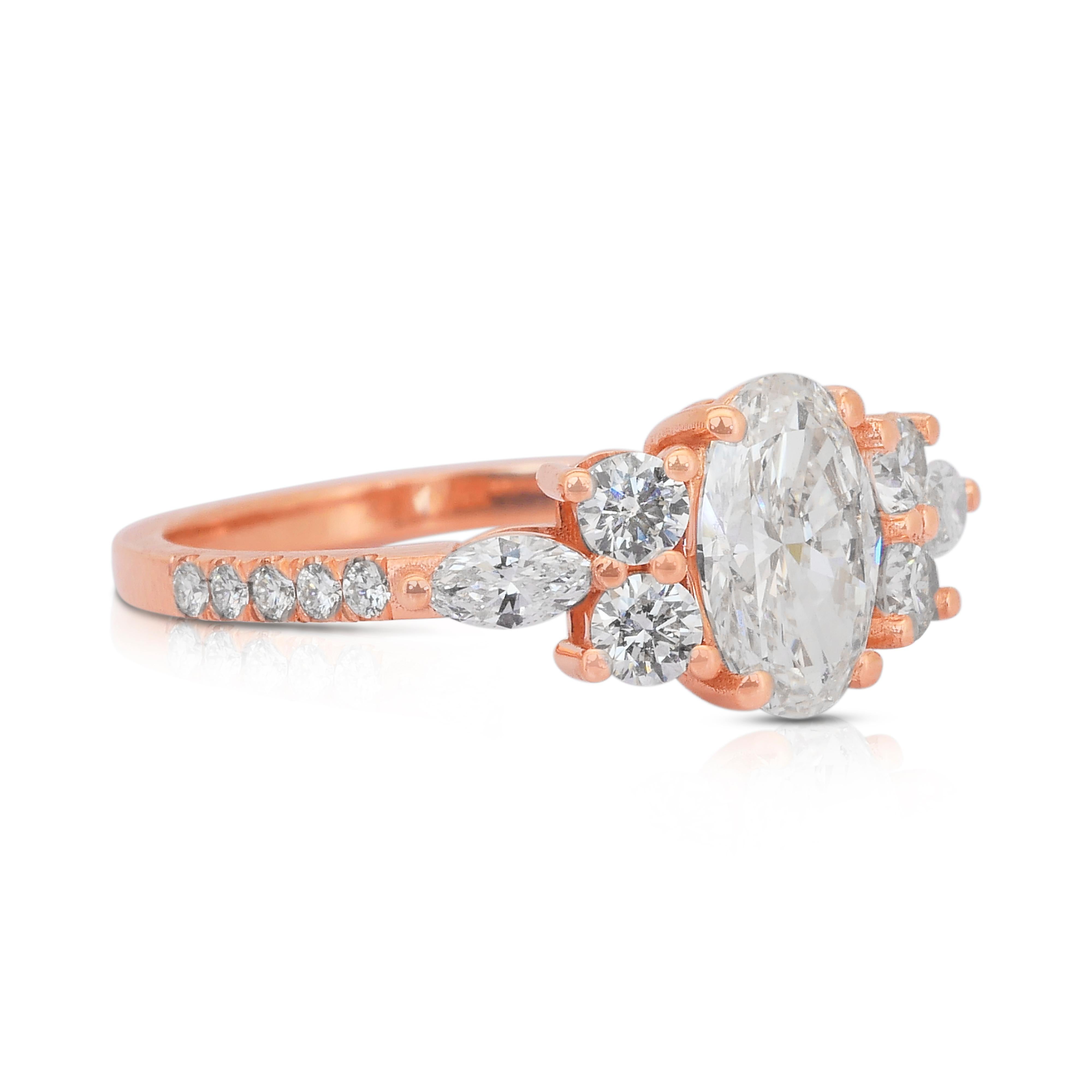Dazzling 1.59ct Natural Diamonds Ring in 18k Rose Gold - IGI Certified (Ovalschliff) im Angebot