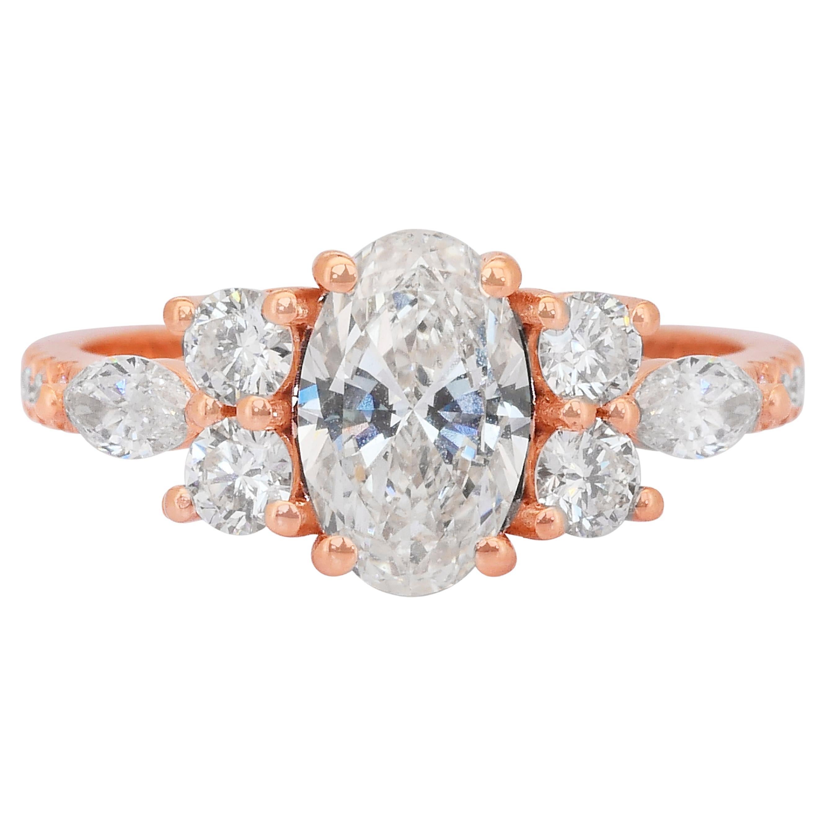 Dazzling 1.59ct Natural Diamonds Ring in 18k Rose Gold - IGI Certified